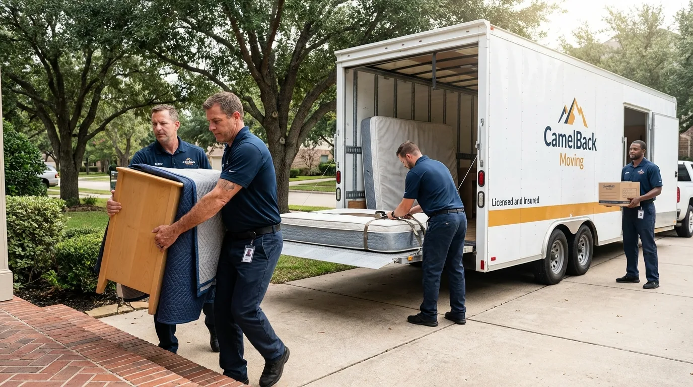 Crew loading residential truck for cross-state move from Higginsville, MO